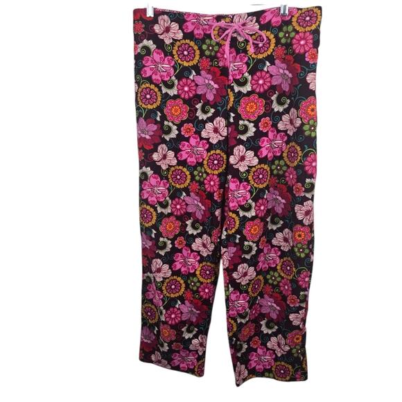 Vera Bradly Floral Corduroy Lightweight Lounge Pants Brown Pink Straight Leg M - Picture 3 of 11